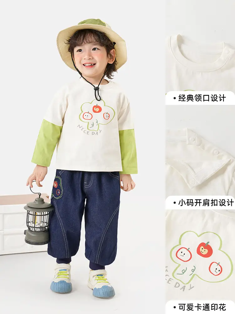 Kaka Panda Boys Fake Two-Piece Long Sleeve T-Shirt Girls Spring Outfit Spring Autumn Children Baby Base Shirt Infant Top - Image 5