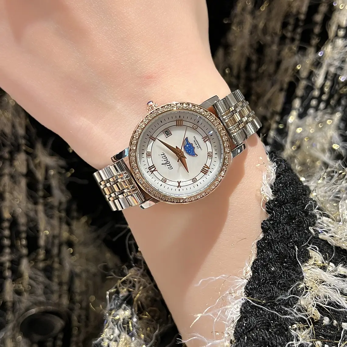 Women's Quartz Watch with Gemstone Dial & Gold Bracelet - Image 2