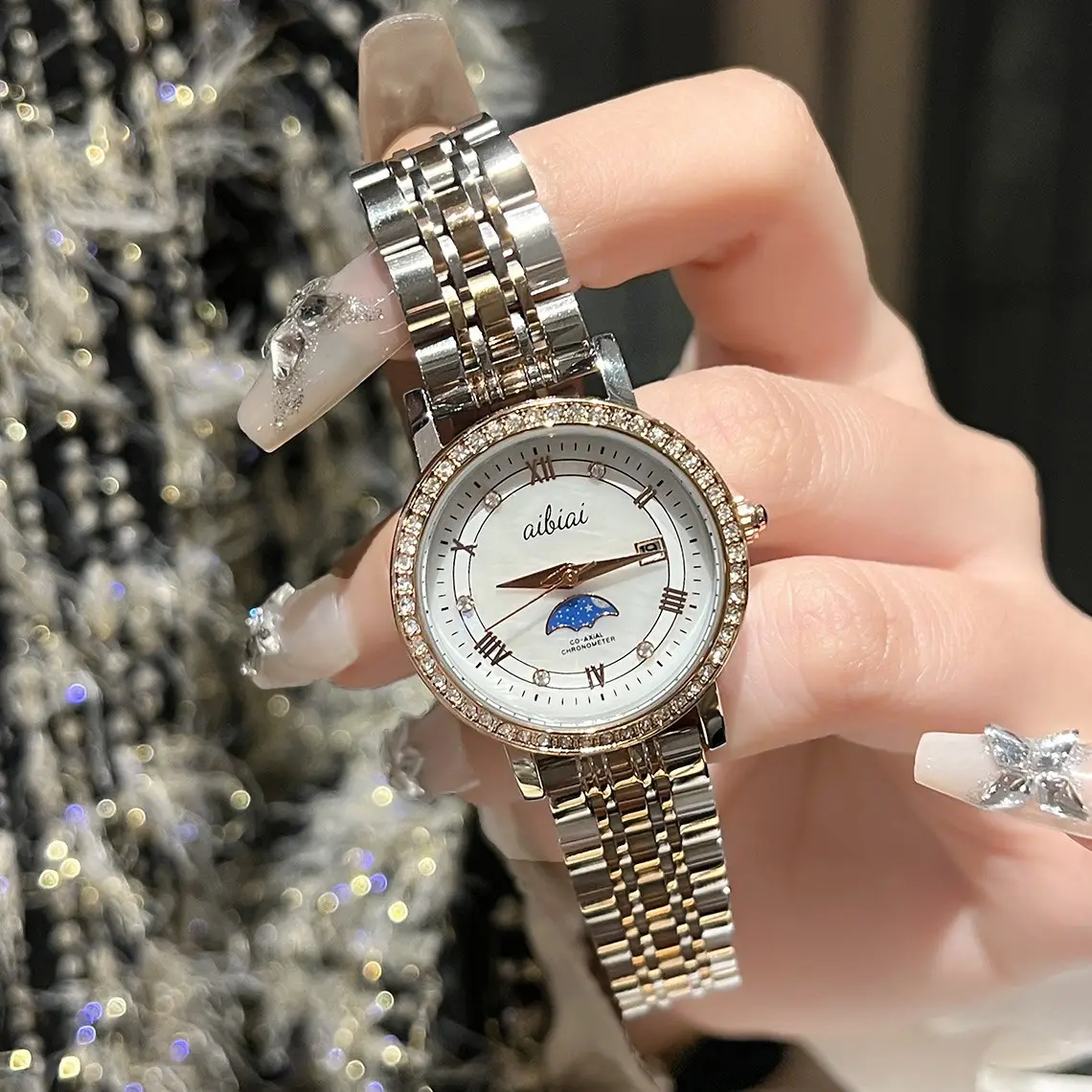 Women's Quartz Watch with Gemstone Dial & Gold Bracelet - Image 5