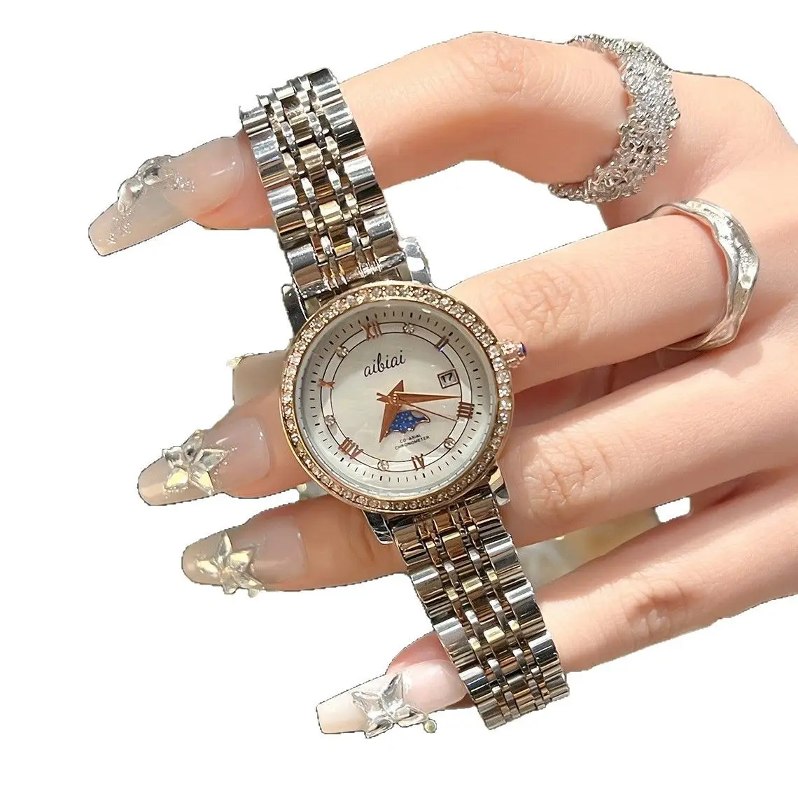 Women's Quartz Watch with Gemstone Dial & Gold Bracelet - Image 6