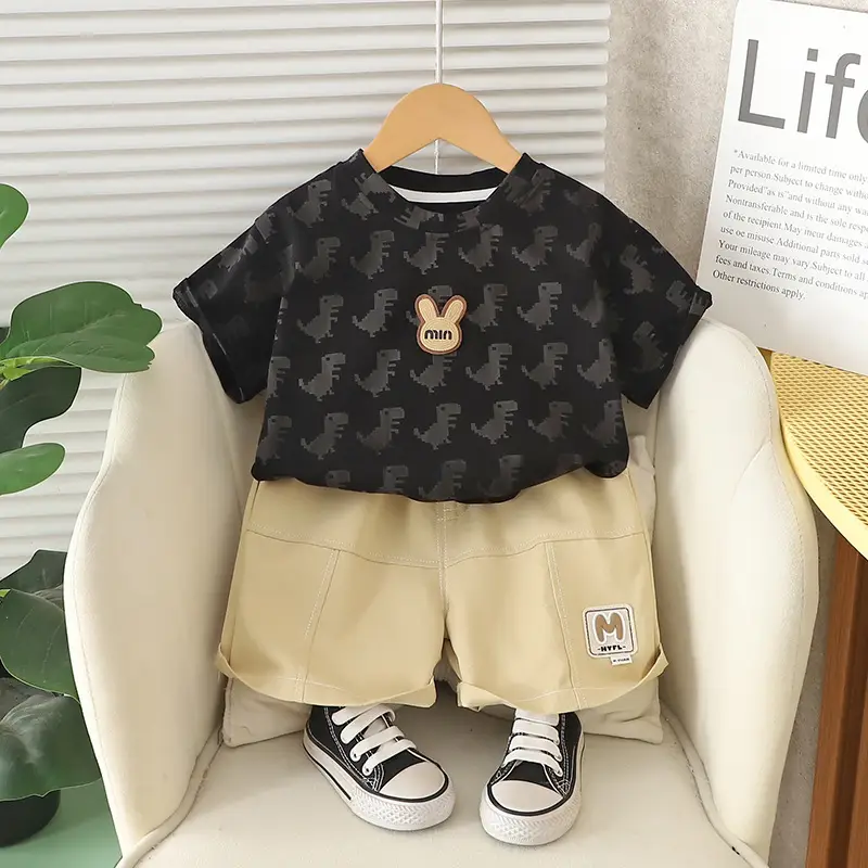 Children's 2025 Dino Print T-Shirt Shorts Set - Image 2