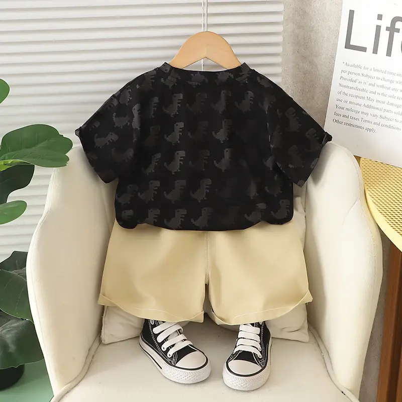 Children's 2025 Dino Print T-Shirt Shorts Set - Image 3