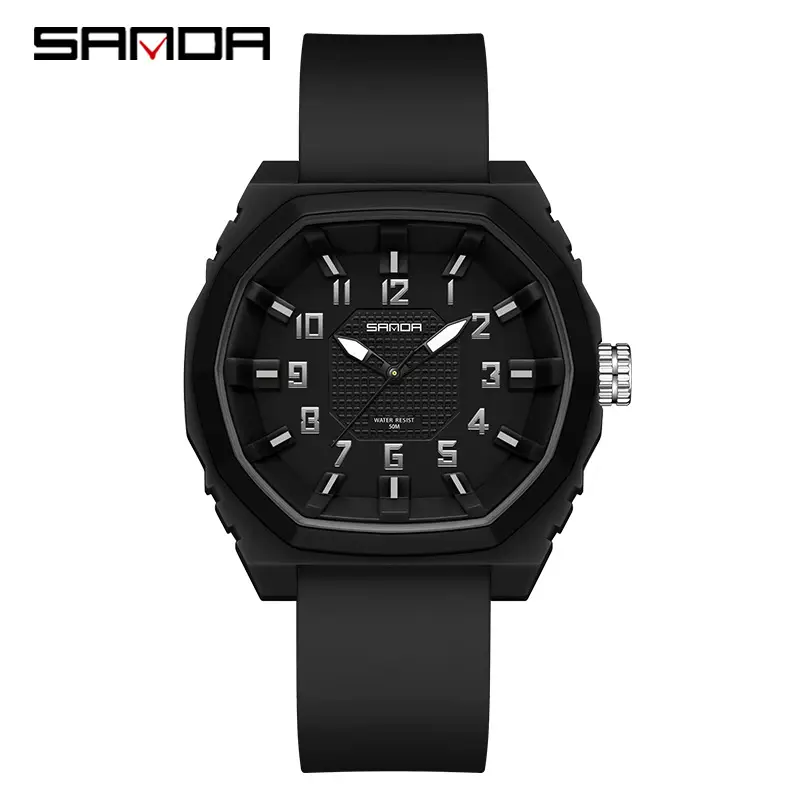 Sanda Black Quartz Watch for Boys Girls All Match - Image 4
