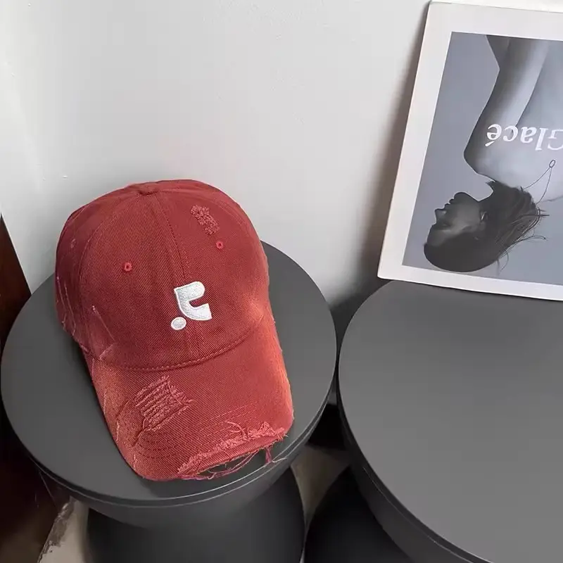 Brown Distressed Baseball Cap with Holes — feature 12