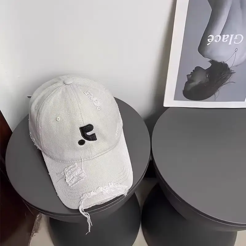 Brown Distressed Baseball Cap with Holes — feature 13