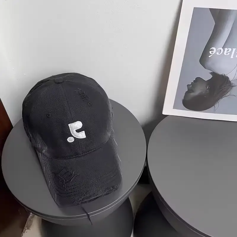 Brown Distressed Baseball Cap with Holes — feature 15