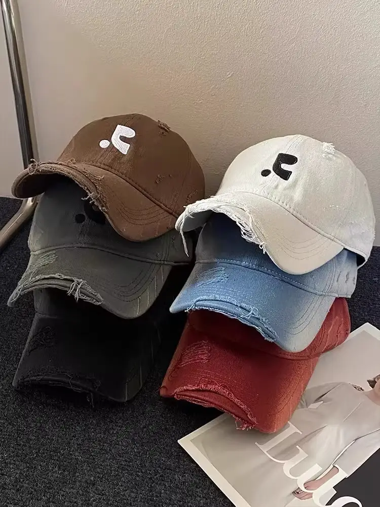 Brown Distressed Baseball Cap with Holes — feature 3