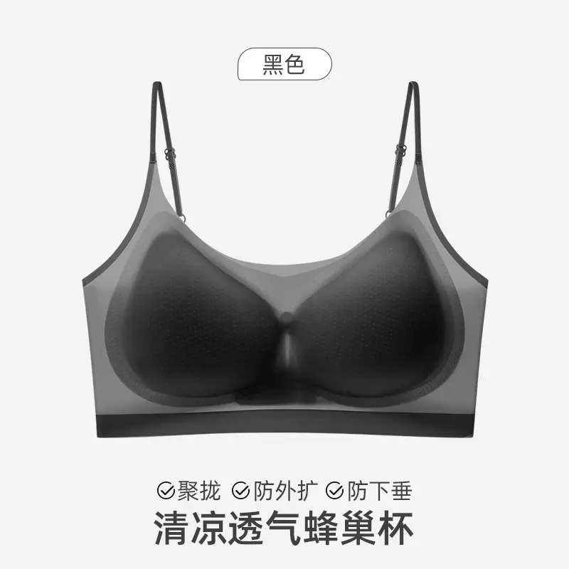 Ice Silk Ultra-thin Non-marking Underwear Women's Non-rimless Small Chest Push-up Invisible Summer Sweat-absorbing Breathable Comfortable Beautiful Back Bra - Image 3