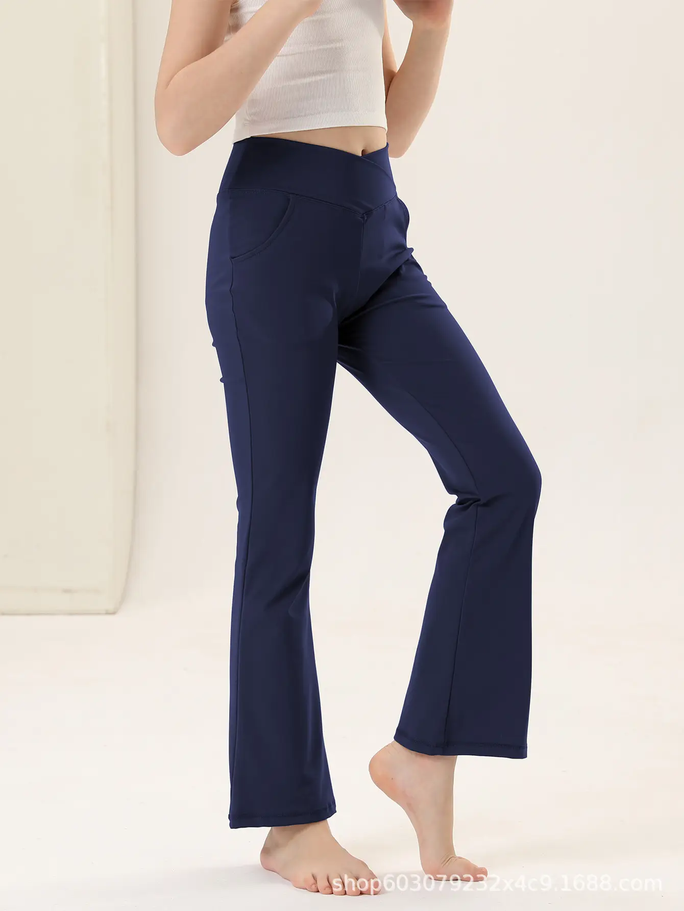 Girls V-Neck Flared Yoga Pants High Waist Sports Leggings Brown - Image 7