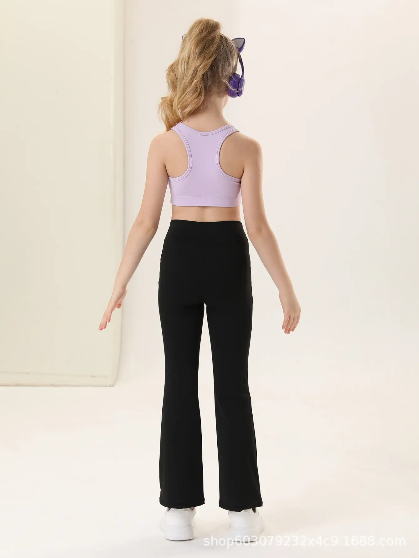 Girls V-Neck Flared Yoga Pants High Waist Sports Leggings Brown — feature 12