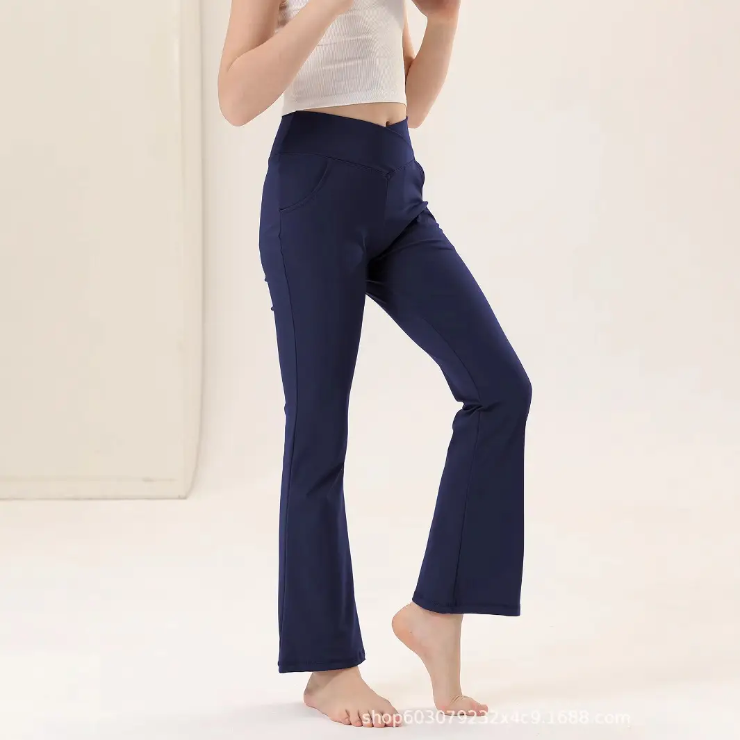 Girls V-Neck Flared Yoga Pants High Waist Sports Leggings Brown — feature 13