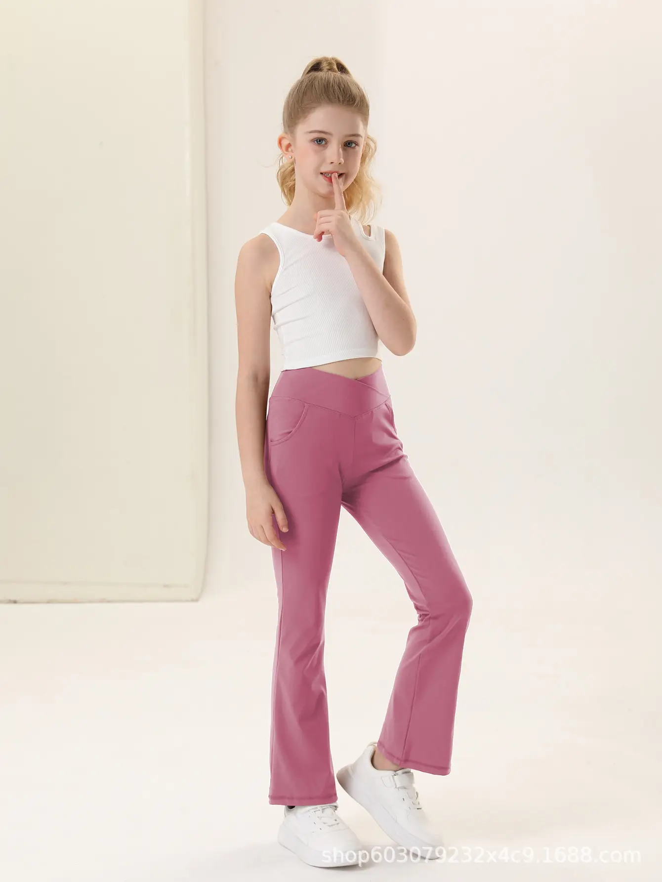 Girls V-Neck Flared Yoga Pants High Waist Sports Leggings Brown — feature 23