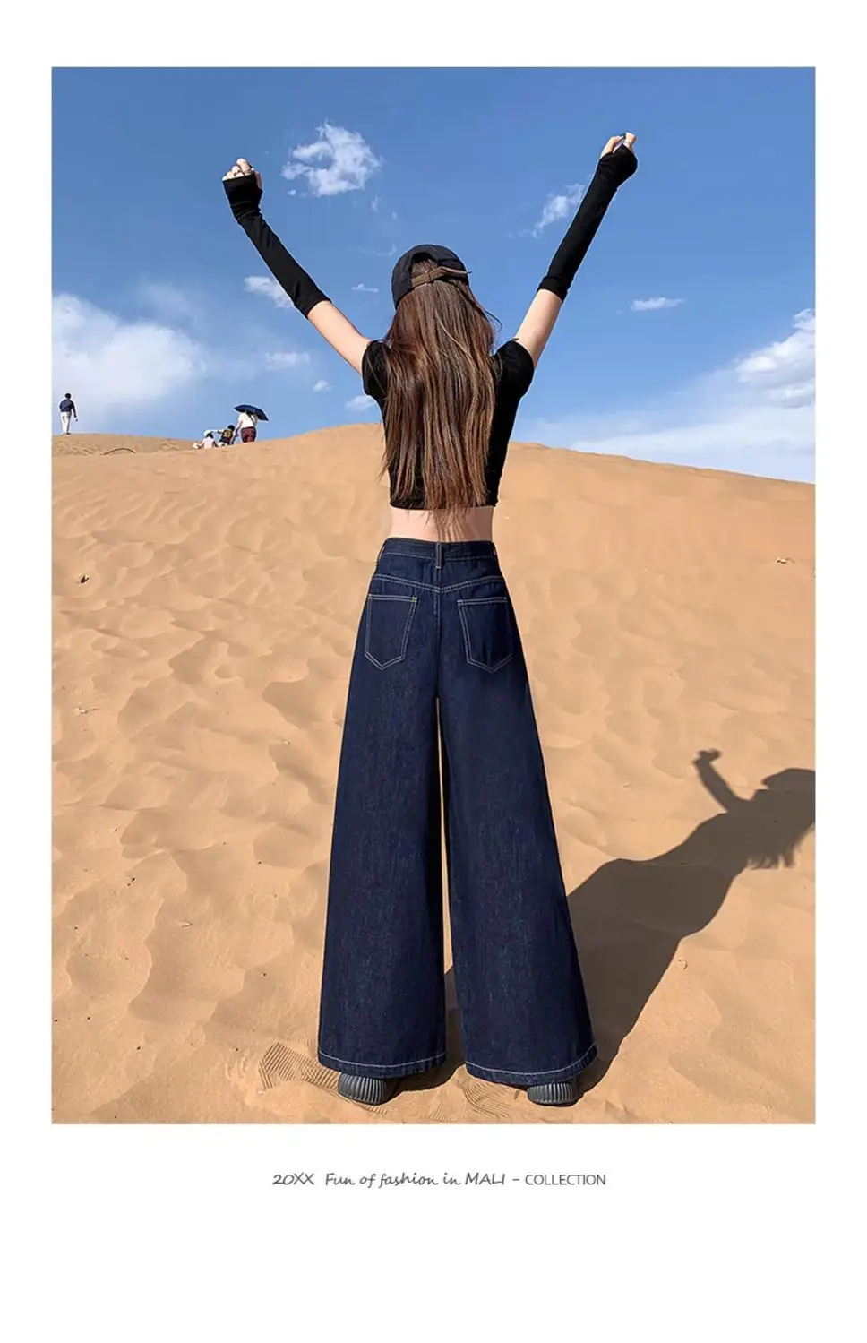 Women Dark Blue Wide Leg Pants High Waist Slim Spring New Jeans — feature 15