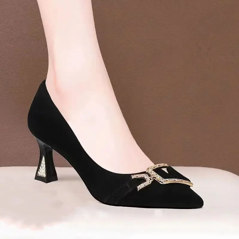 2026 Spring and Autumn New Design Niche Rhinestone Pointed Toe Stiletto Pumps Slimming Shallow High Heels Women's Dress Shoes - Image 5