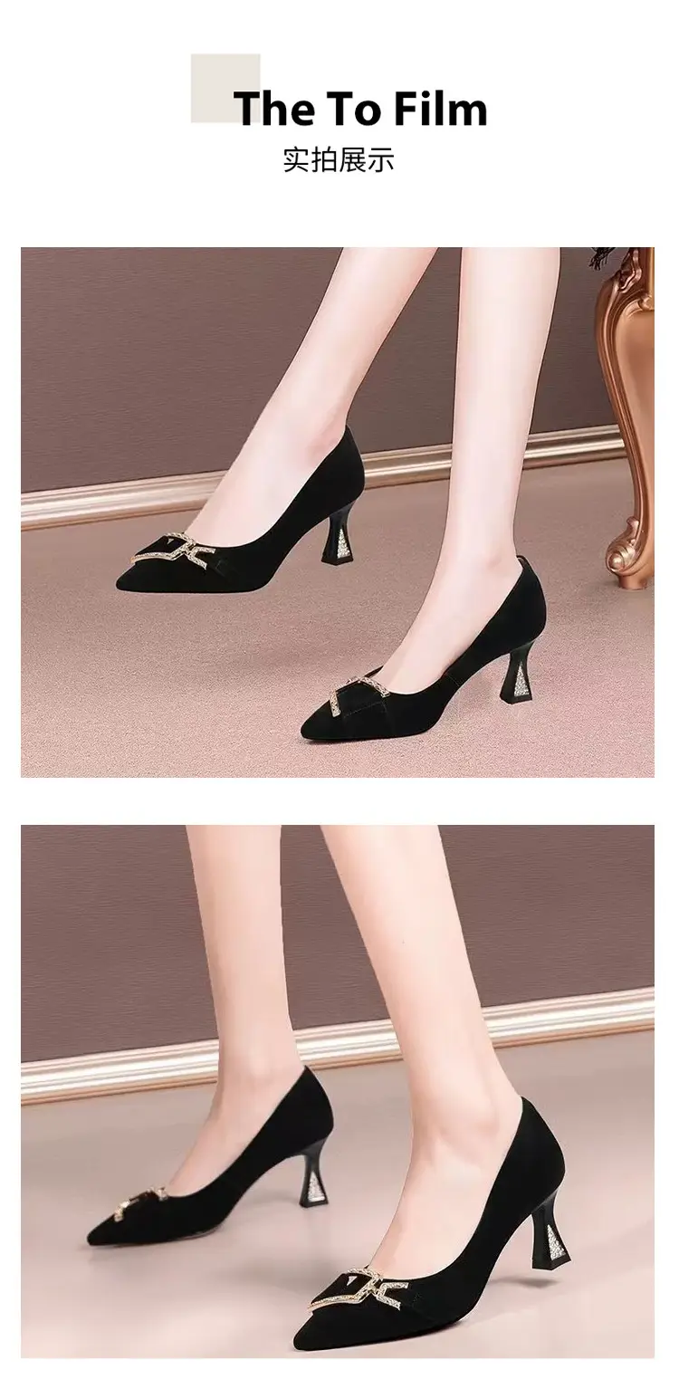 2026 Spring and Autumn New Design Niche Rhinestone Pointed Toe Stiletto Pumps Slimming Shallow High Heels Women's Dress Shoes — feature 10