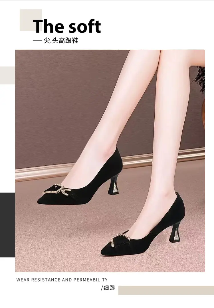 2026 Spring and Autumn New Design Niche Rhinestone Pointed Toe Stiletto Pumps Slimming Shallow High Heels Women's Dress Shoes — feature 3