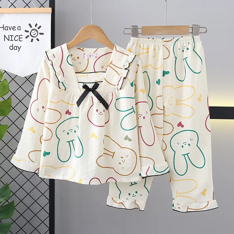 Girls Bubble Cotton Pajamas Long Sleeve Cartoon Spring Autumn — feature 27