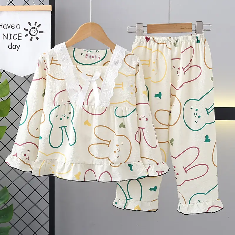 Girls Bubble Cotton Pajamas Long Sleeve Cartoon Spring Autumn — feature 30