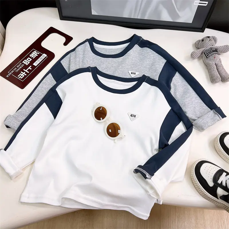 Boys Cotton Long Sleeve T-Shirt White Grey - Image 5