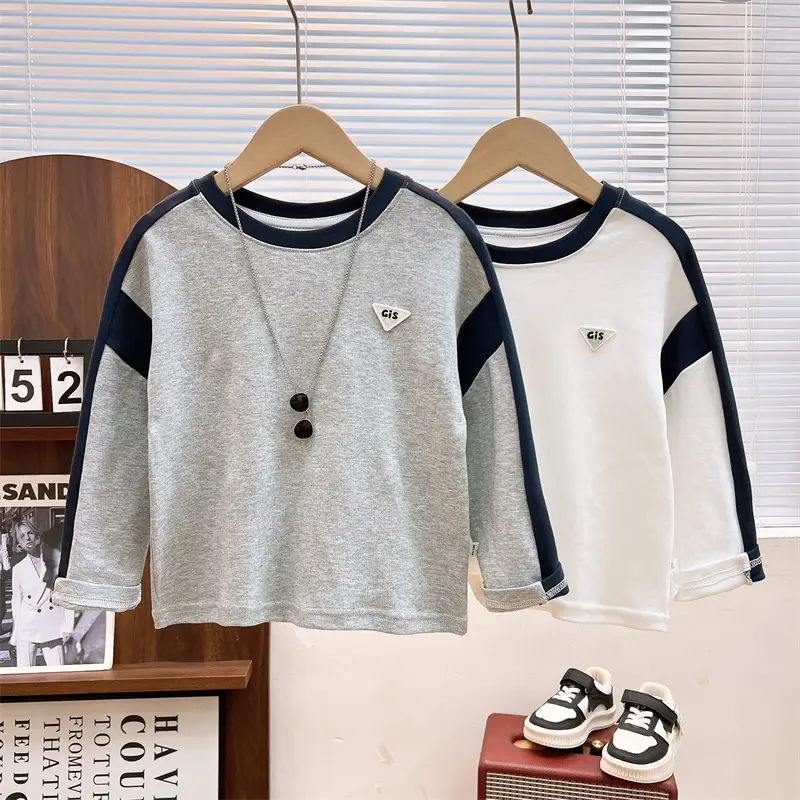 Boys Cotton Long Sleeve T-Shirt White Grey - Image 6