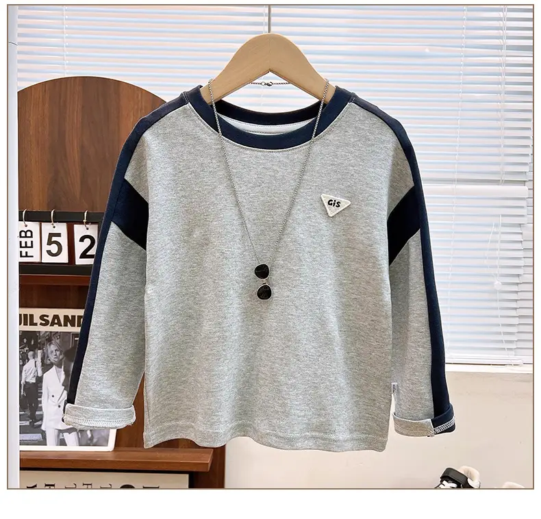 Boys Cotton Long Sleeve T-Shirt White Grey — feature 27