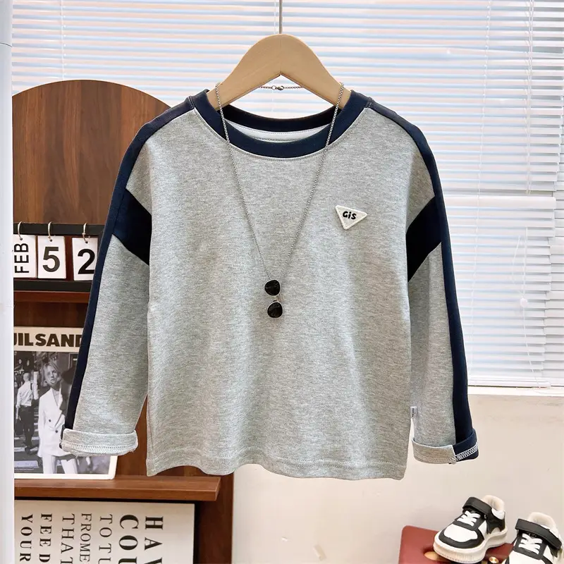 Boys Cotton Long Sleeve T-Shirt White Grey - Image 2