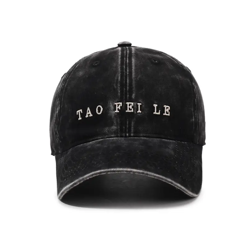 Black Distressed Letter Embroidered Cap for Men Women