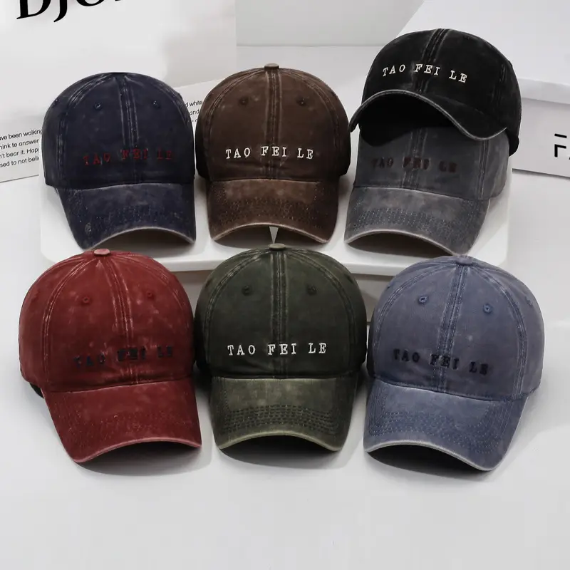 Black Distressed Letter Embroidered Cap for Men Women