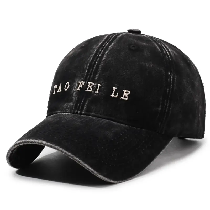 Black Distressed Letter Embroidered Cap for Men Women