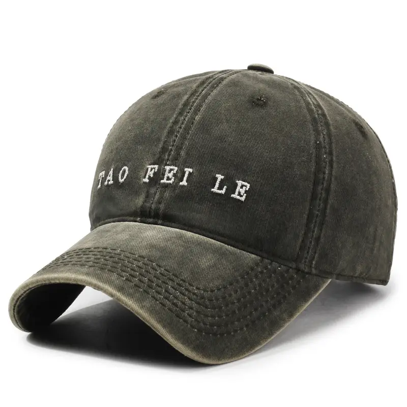 Black Distressed Letter Embroidered Cap for Men Women