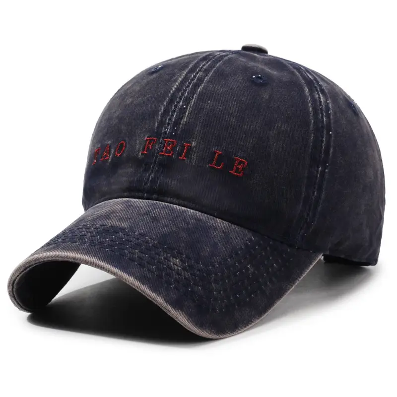 Black Distressed Letter Embroidered Cap for Men Women