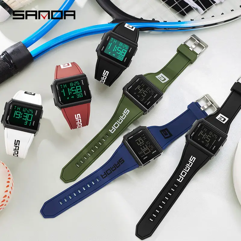 Sanda Waterproof Digital Watch Green Strap Men Women - Image 8