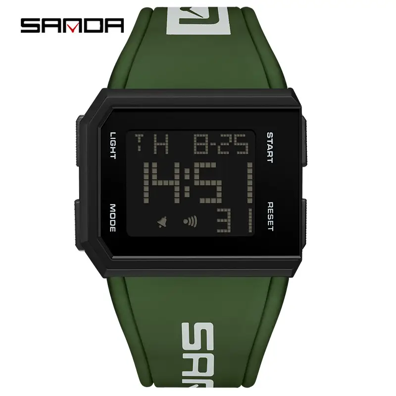 Sanda Waterproof Digital Watch Green Strap Men Women - Image 5