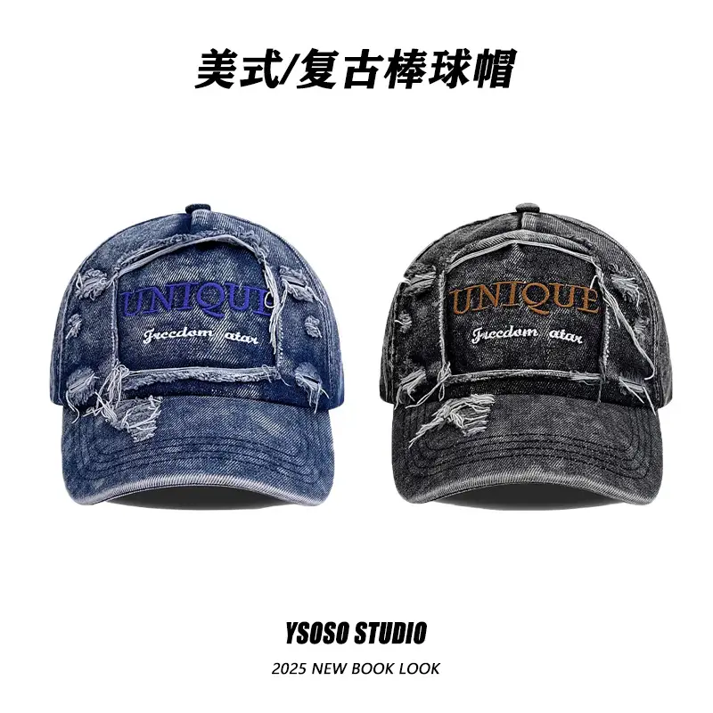 Vintage Washed Denim Baseball Cap for Men Women Letter Embroidered - Image 3