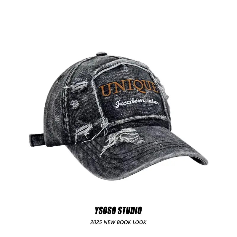 Vintage Washed Denim Baseball Cap for Men Women Letter Embroidered - Image 6