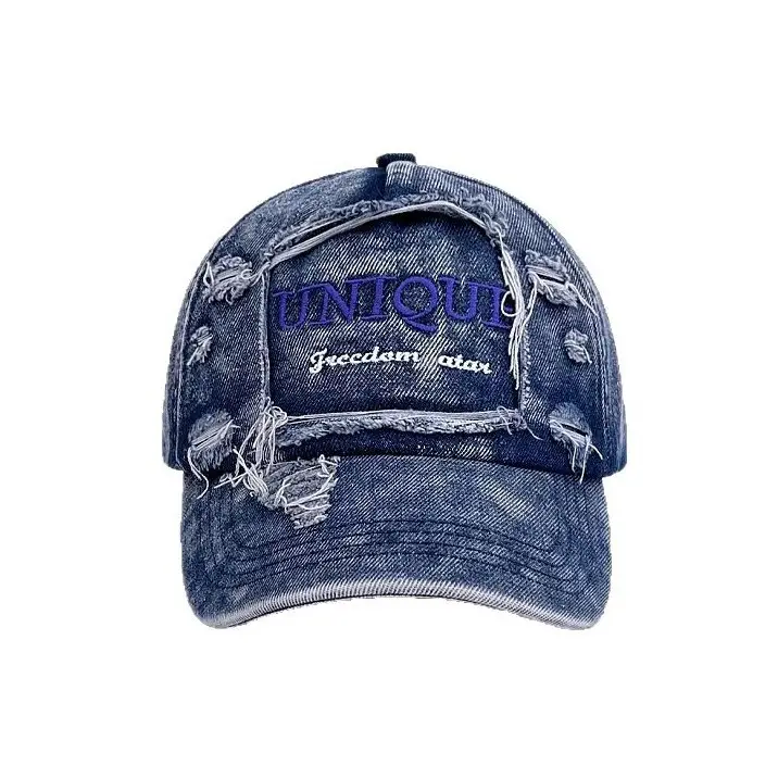 Vintage Washed Denim Baseball Cap for Men Women Letter Embroidered - Image 7
