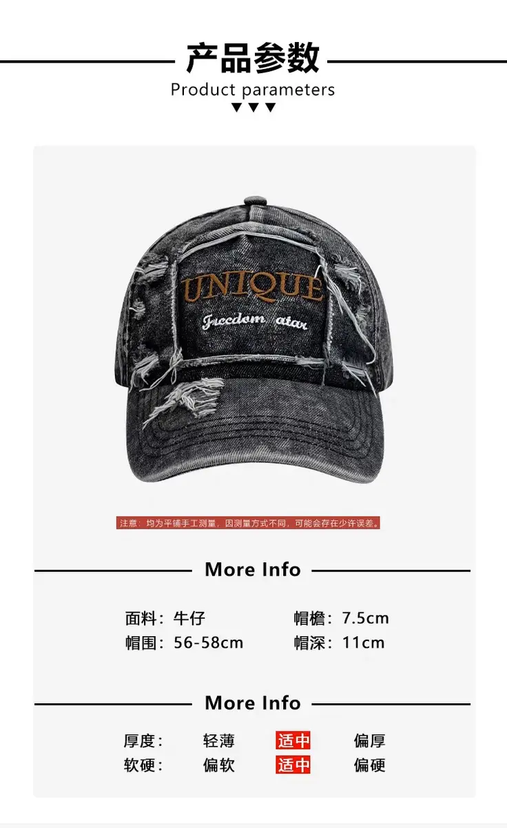 Vintage Washed Denim Baseball Cap for Men Women Letter Embroidered — feature 1