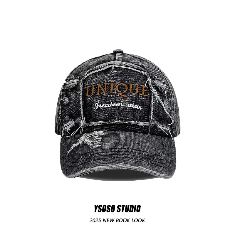 Vintage Washed Denim Baseball Cap for Men Women Letter Embroidered — feature 2