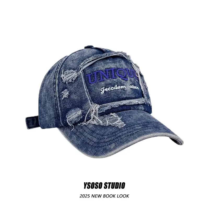Vintage Washed Denim Baseball Cap for Men Women Letter Embroidered — feature 5