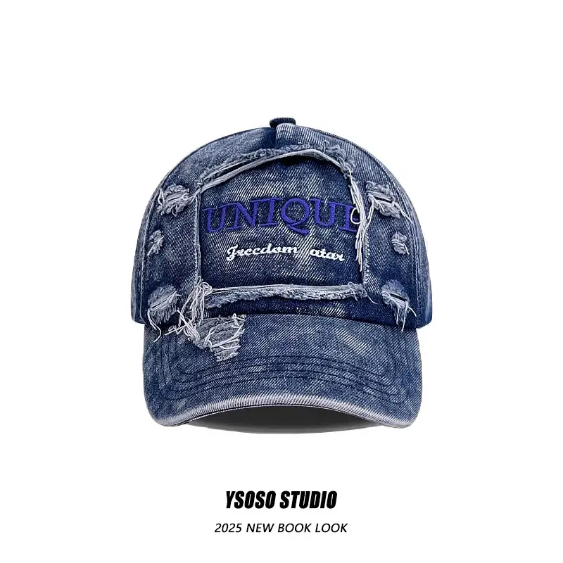 Vintage Washed Denim Baseball Cap for Men Women Letter Embroidered - Image 2
