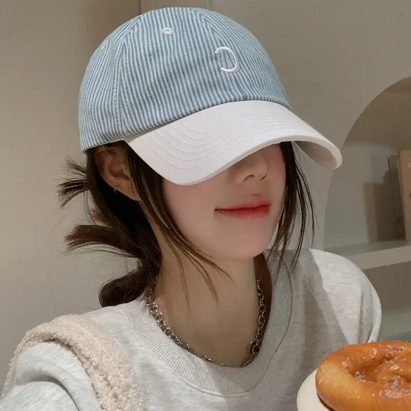 Women's Korean Letter Striped Baseball Cap Wide Brim - Image 5