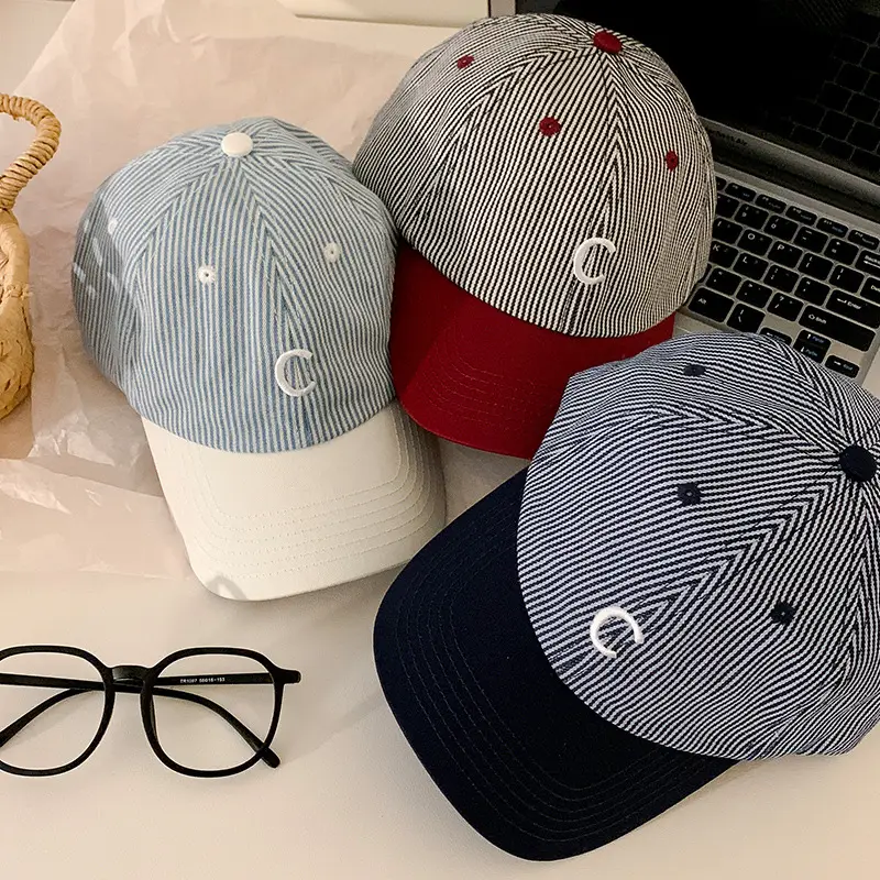 Women's Korean Letter Striped Baseball Cap Wide Brim - Image 8