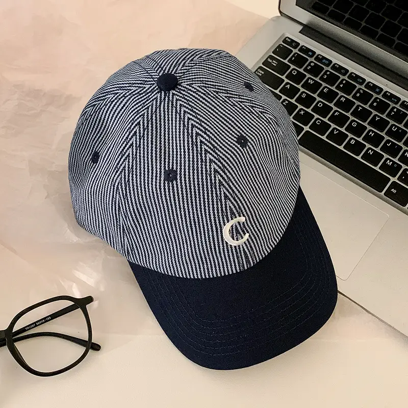 Women's Korean Letter Striped Baseball Cap Wide Brim - Image 2