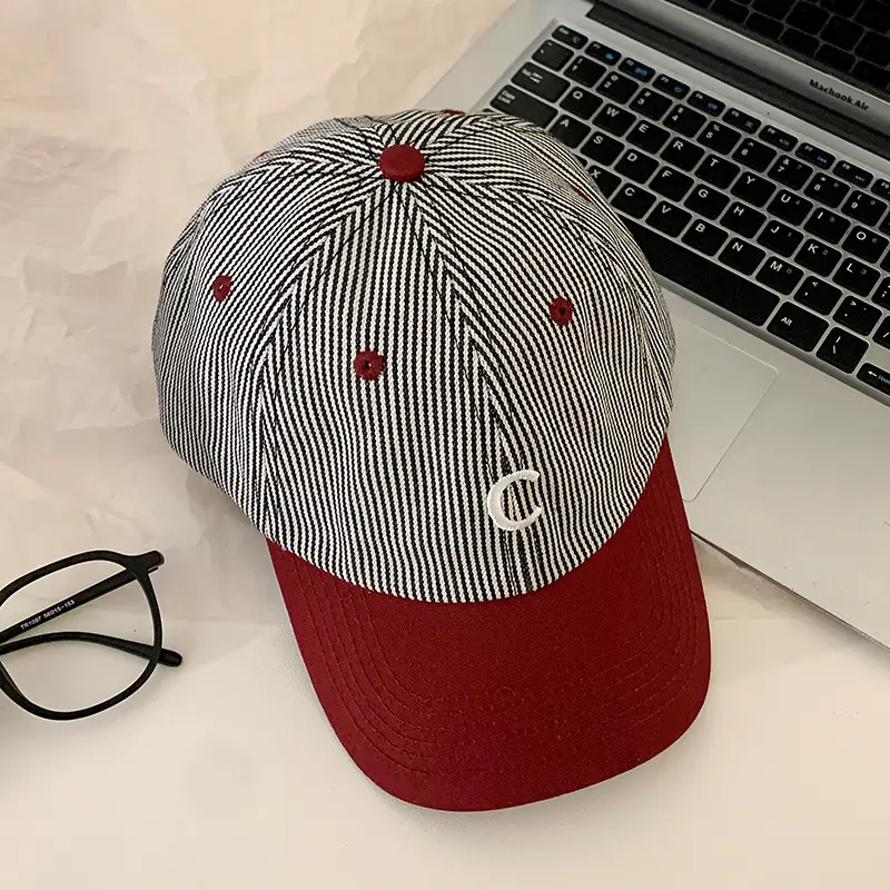 Women's Korean Letter Striped Baseball Cap Wide Brim - Image 3