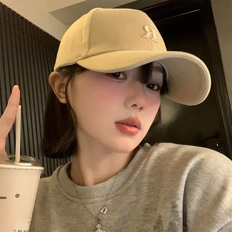 Women's Beige Embroidered Baseball Cap Extra Large - Image 6