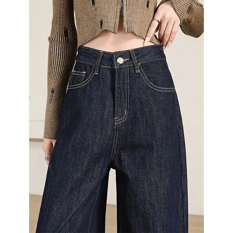 Women's Dark Blue Wide Leg Jeans 2025 Spring