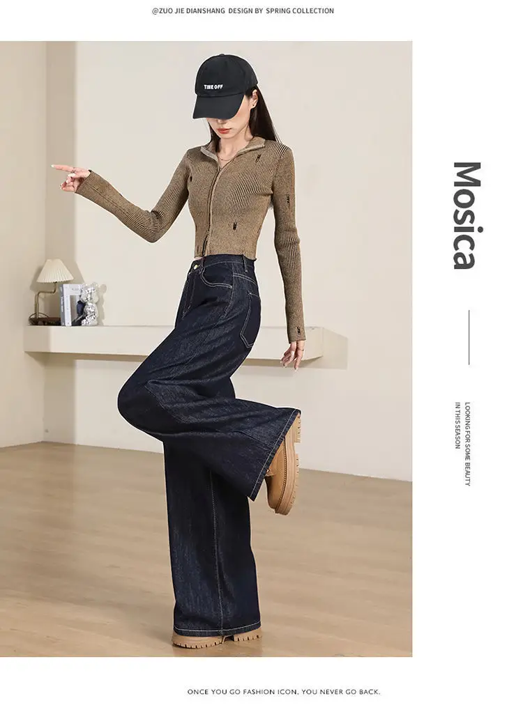 Women's Dark Blue Wide Leg Jeans 2025 Spring — feature 13