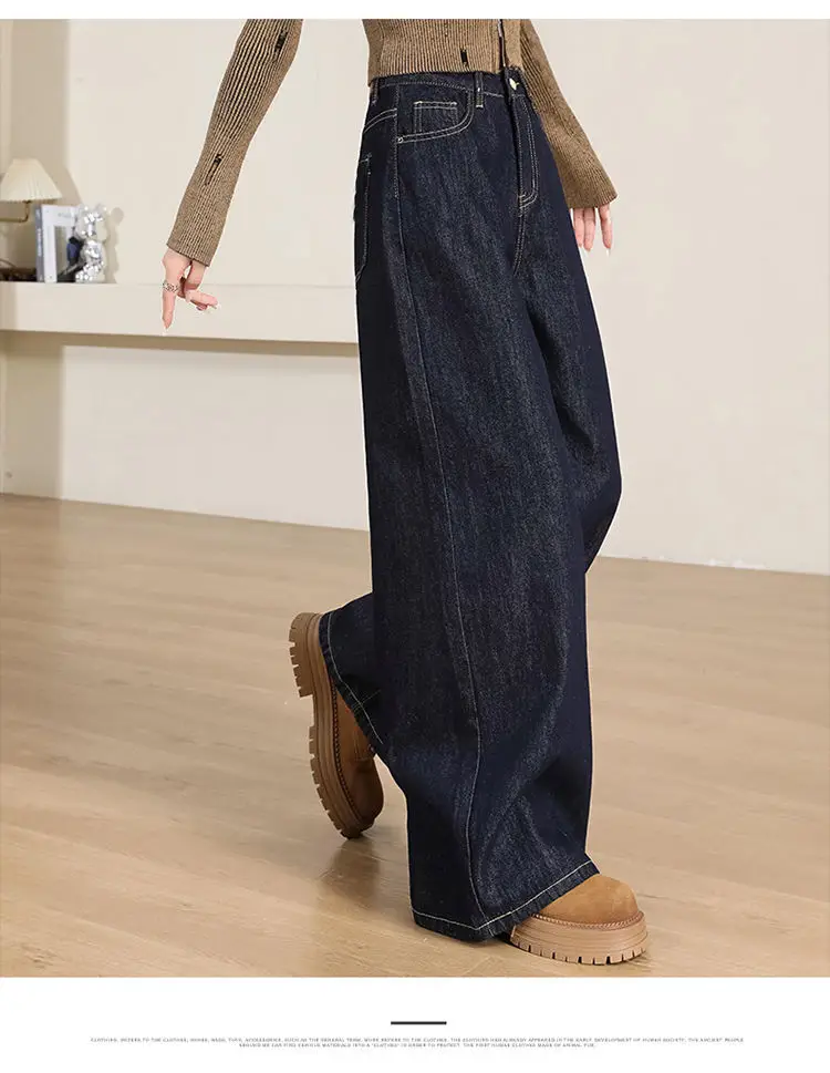 Women's Dark Blue Wide Leg Jeans 2025 Spring — feature 14