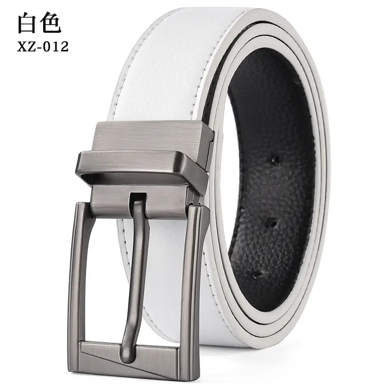 Men's White Leather Belt with Silver Pin Buckle