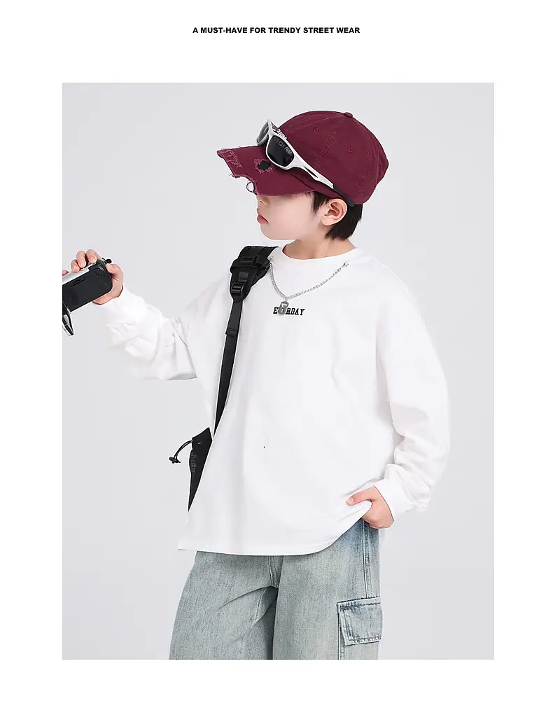 Autumn Loose Cotton T-Shirt for Boys Medium Large — feature 2